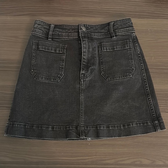 Madewell Skirt Women's 00 Black Stretch Denim A-Line Mini Front Pockets - Picture 1 of 3